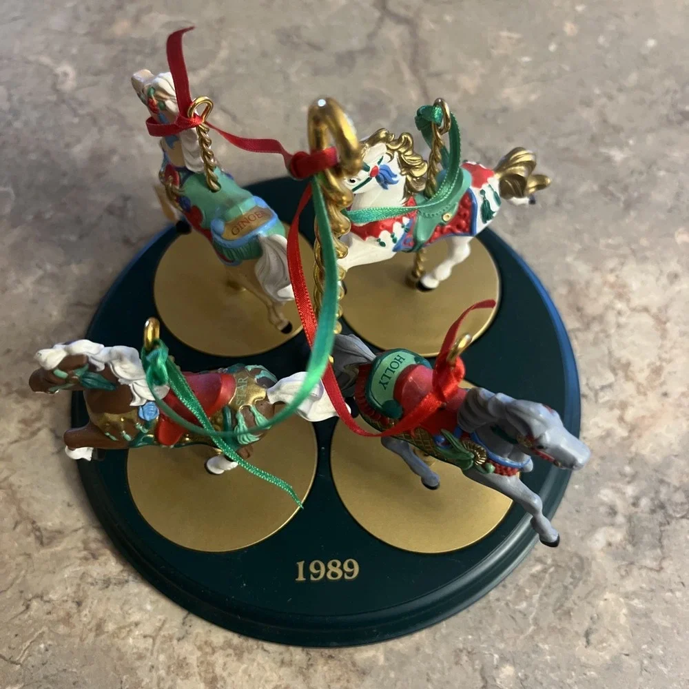 Vintage Hallmark Ornament Carousel Horse 1989 Complete Set W/Stand No Box
